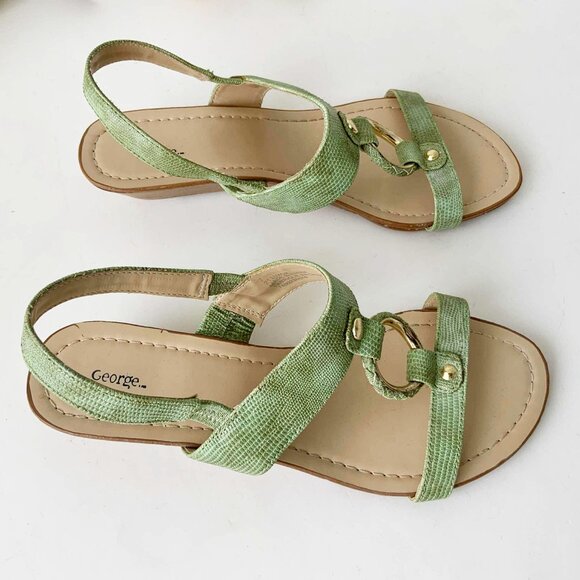 George Green Croc Embossed Vegan Leather Wedge Sandals Size 7 - Picture 3 of 11